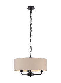 DK1019  Banyan 45cm 3 Light Pendant Matt Black, Nude Beige/Moonlight